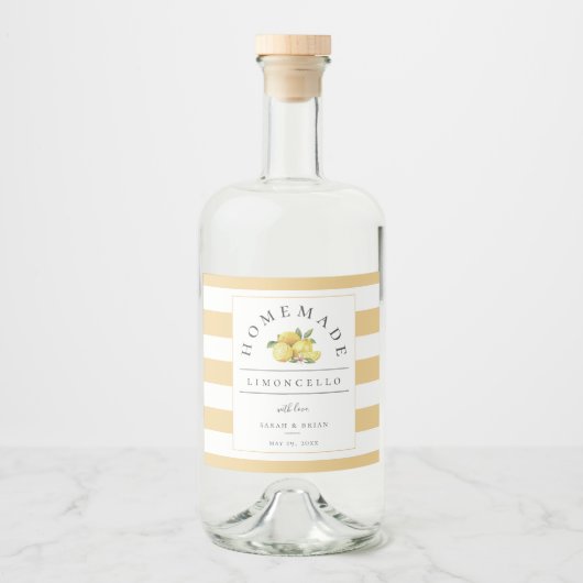 Moderner Limoncello Rustikaler Gelber Streifen Alkoholflaschenetikett (Vorderseite)