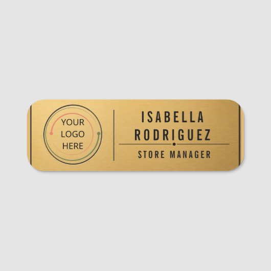 Moderner Logo-Manager mit gebürstetem Gold Namensschild (Vorderseite)