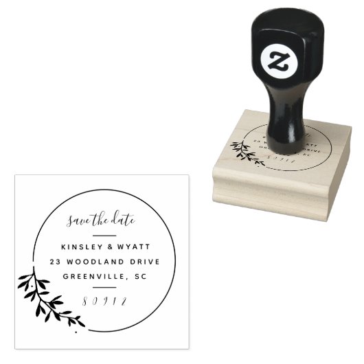 Moderner Lorbeerzweig Save the Date Rücksendeadres Gummistempel (Stempel)