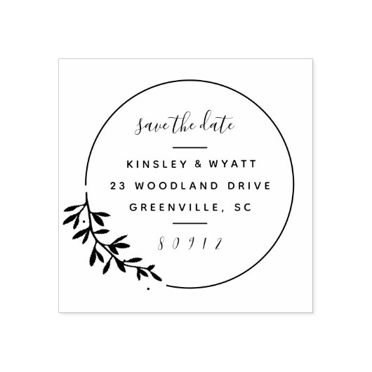 Moderner Lorbeerzweig Save the Date Rücksendeadres Gummistempel (Prägung)