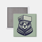 Moderner lustiger Bär mit Käsehobel-Hut Grün Magnet (Vorderseite/Rückseite)
