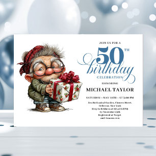 Moderner lustiger Mann 50. Geburtstag Humor Cartoo Einladung