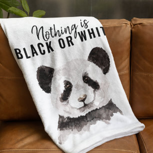 Moderner lustiger Panda Schwarz-Weiß mit Zitat Fleecedecke