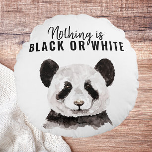 Moderner lustiger Panda Schwarz-Weiß mit Zitat Rundes Kissen