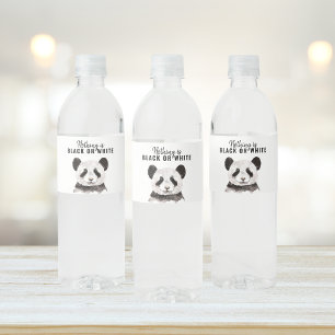 Moderner lustiger Panda Schwarz-Weiß mit Zitat Wasserflaschenetikett