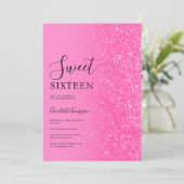 Moderner Luxuriöser Pink Glitzer Neon Sweet 16 Einladung (Stehend Vorderseite)
