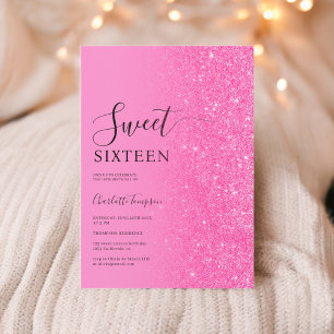 Moderner Luxuriöser Pink Glitzer Neon Sweet 16 Einladung