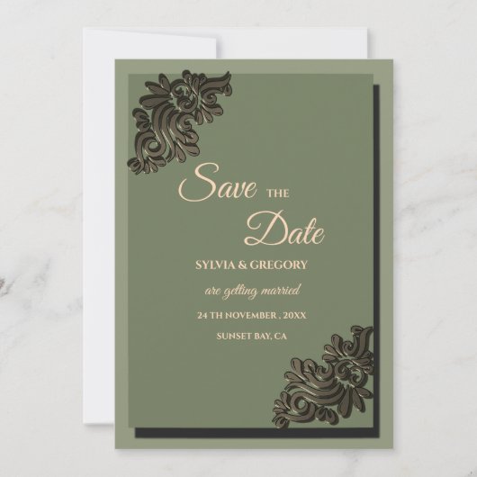 Moderner Luxury Earth Ton Sage Green & Gold Classi Save The Date (Vorderseite)
