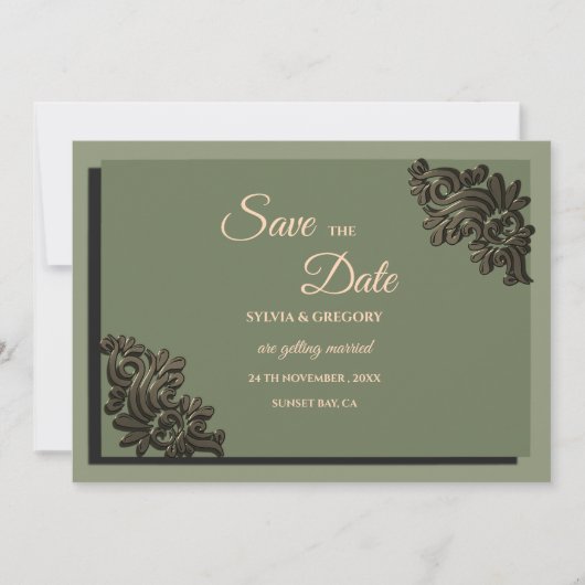 Moderner Luxury Earth Ton Sage Green & Gold Classi Save The Date (Vorderseite)