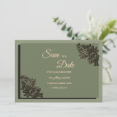 Moderner Luxury Earth Ton Sage Green & Gold Classi Save The Date (Stehend Vorderseite)