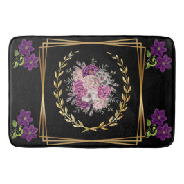 Moderner Luxus-Black Gold Lila Floral Trendy Badematte