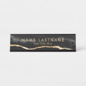 Moderner Luxus Black Gray Gold Agate Marmor Schreibtischnamensplakette (Vorderseite )