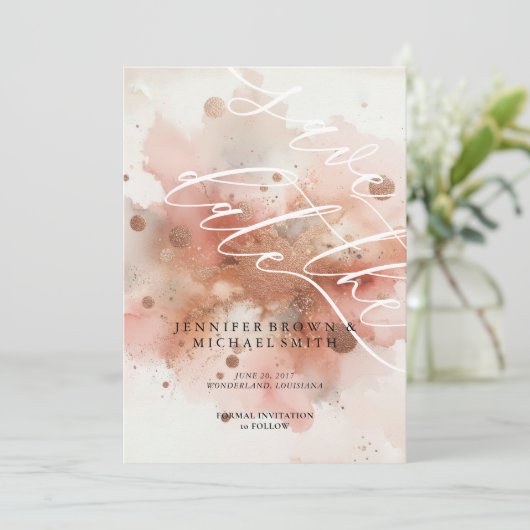 Moderner Luxus Elegante Rose Goldene Hochzeit Save The Date (Stehend Vorderseite)