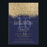 Moderner Luxus Gold Navy Glitzer Confetti Sweet 16 Einladung<br><div class="desc">Das elegante, glamouröse und moderne 16 . Geburtstag Geburtstagsfest lädt zum zeitgenössischen und stilvollen Teenager ein. Es verfügt über ein Imitat gedruckt Gold funkelnd Glitzer Konfetti gesprenkelt Farbe Block auf einem einfachen dunkelmarineblau blauen Hintergrund mit einer großen Zahl "16" in einem passenden Goldton. Die Rückseite zeigt den gleichen Glitzer, aber...</div>