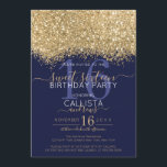 Moderner Luxus Gold Navy Glitzer Confetti Sweet 16 Einladung<br><div class="desc">Das elegante, glamouröse und moderne 16 . Geburtstag Geburtstagsfest lädt zum zeitgenössischen und stilvollen Teenager ein. Es verfügt über ein Imitat gedruckt Gold funkelnd Glitzer Konfetti gesprenkelt Farbe Block auf einem einfachen dunkelmarineblau blauen Hintergrund mit einer großen Zahl "16" in einem passenden Goldton. Die Rückseite zeigt den gleichen Glitzer, aber...</div>