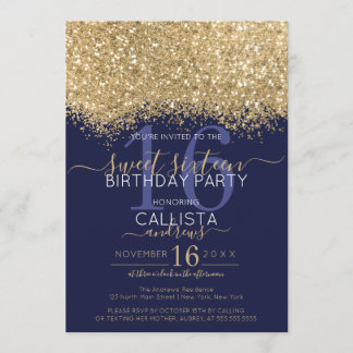 Moderner Luxus Gold Navy Glitzer Confetti Sweet 16 Einladung