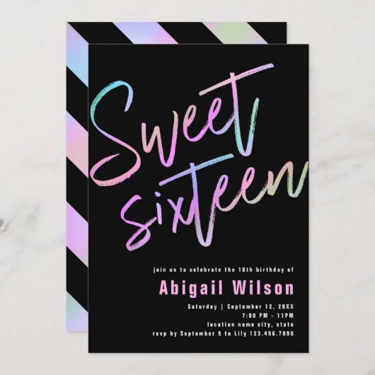 Moderner mädchenholografischer 16 . Geburtstag-Geb Einladung (Vorne/Hinten)