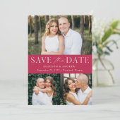 Moderner Magenta 3 Foto QR Code Save The Date (Stehend Vorderseite)
