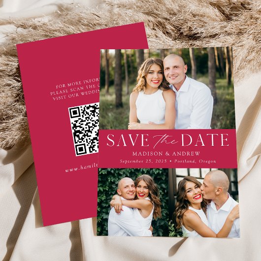 Moderner Magenta 3 Foto QR Code Save The Date