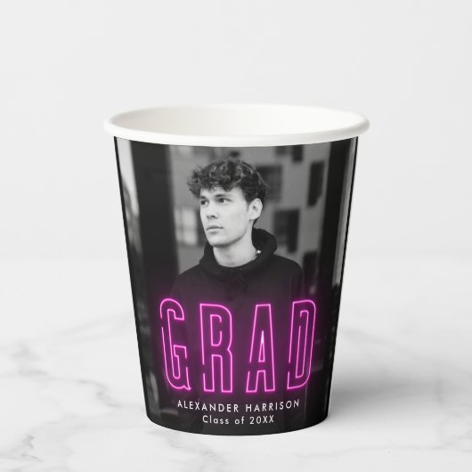 Moderner Magenta Neon Abschluss Pappbecher (Rückseite)