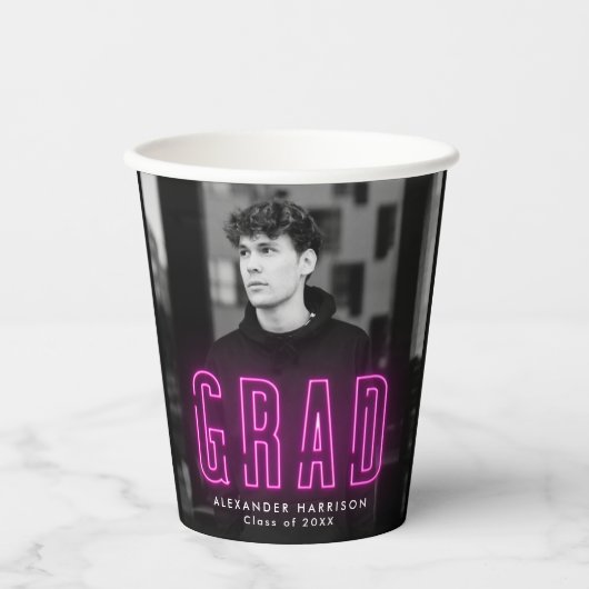 Moderner Magenta Neon Abschluss Pappbecher (Vorderseite)