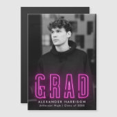 Moderner Magenta Neon Vertical Foto Abschluss Magneteinladung (Vorne/Hinten)