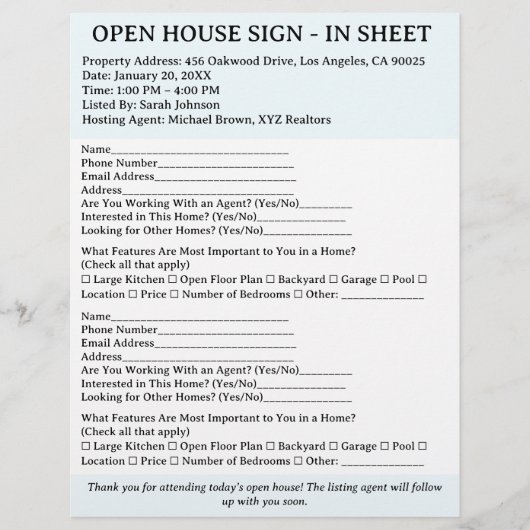 Moderner Makler Open House Anmeldeblatt Flyer (Vorne)