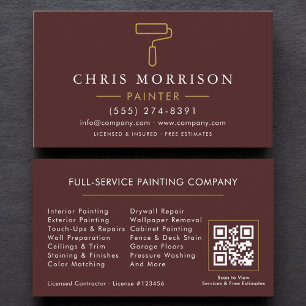 Moderner Maler Burgund Gold QR-Code Visitenkarte