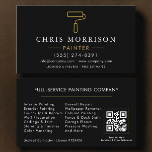 Moderner Maler Schwarz-Gold-QR-Code Visitenkarte