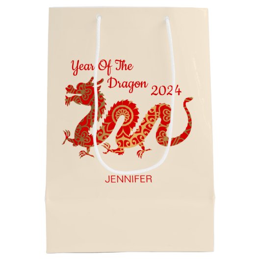 Moderner Mandala Dragon 2024 Chinesisches Neujahr Mittlere Geschenktüte (Rückseite)