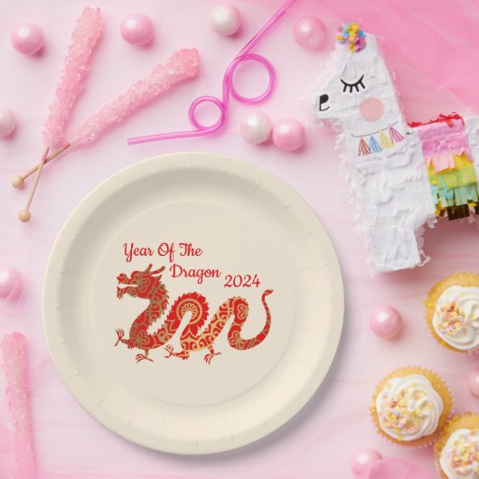 Moderner Mandala Dragon 2024 Chinesisches Neujahr Pappteller (Party)