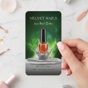 Moderner Maniküre-Künstler Nagel Dunkelgrün Orange Visitenkarte