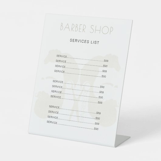 Moderner Männersalon mit schlichter, weißer Bedien Sockelschild (Vorderseite)