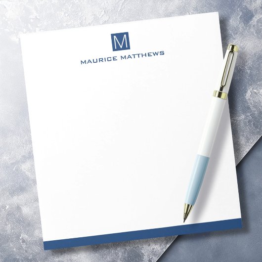 Moderner männlicher Monogramm Name dunkelblaues Qu Notizblock
