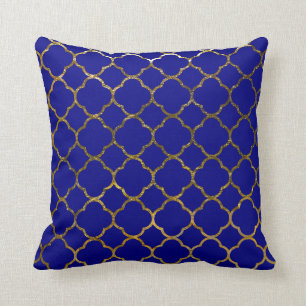 Moderner Marine-Blau-GoldQuatrefoil Kissen