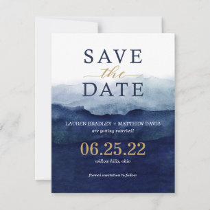 Moderner Marine-Blau Ombre Watercolor Save the Save The Date