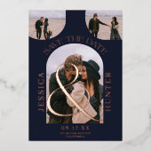 Moderner Marinebarsch 4 Fotos Hochzeit speichern d Folieneinladung (Vorderseite)