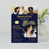 Moderner Marineblau Pinselstrich 3 Fotos Abschluss Folieneinladung (Stehend vorne)