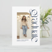 Moderner marineblauer Abschluss für Foto Einladung (Stehend Vorderseite)