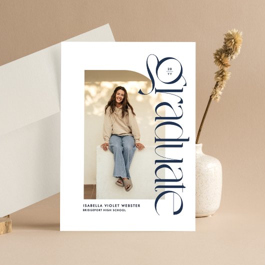 Moderner marineblauer Abschluss für Foto Einladung