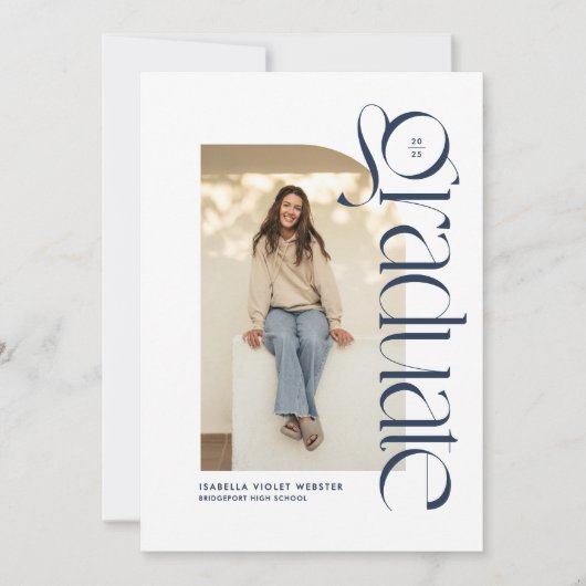 Moderner marineblauer Abschluss für Foto Einladung (Vorderseite)