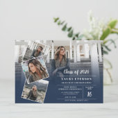 Moderner marineblauer Abschluss mit minimalistisch Einladung (Stehend Vorderseite)