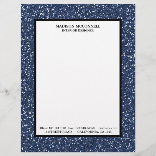 Moderner marineblauer Glitzer Briefbogen (Vorderseite)