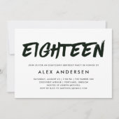 Moderner Marker Schwarz und Weiß achtzehnten Gebur Einladung (Vorderseite)