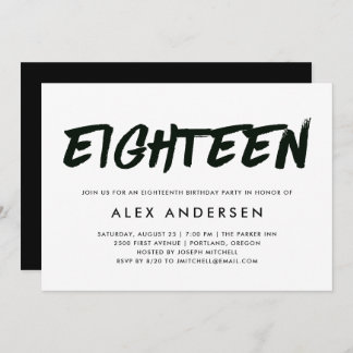 Moderner Marker Schwarz und Weiß achtzehnten Gebur Einladung