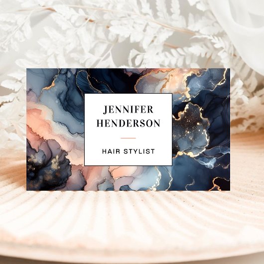 Moderner Marmor Agate Gold Blue Glitzer Visitenkarte