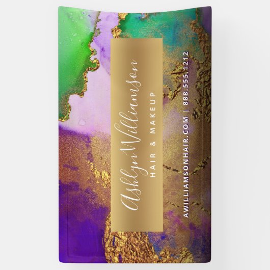 Moderner Marmor Aquarell Gold lila grüner Stylist Banner (Vertikal)