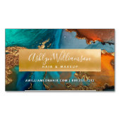 Moderner Marmor Aquarell Goldtürkisfarbener Friseu Magnetische Visitenkarte (Vorderseite)