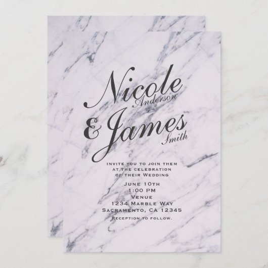 Moderner Marmor Elegant Hochzeitsfeiern Einladung (Vorne/Hinten)