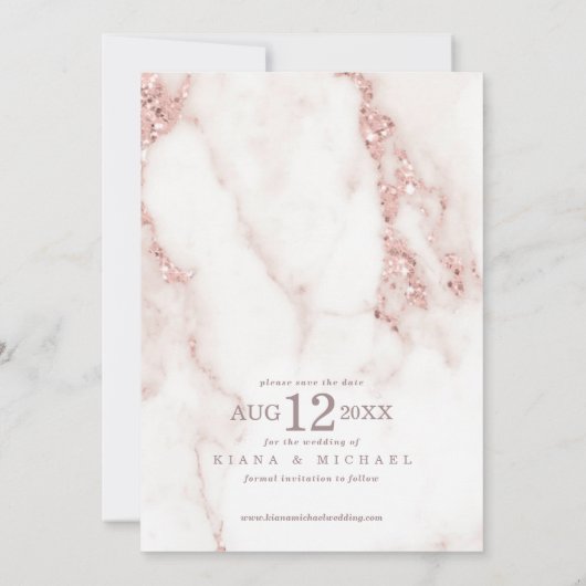 Moderner Marmor Glitzer Hochzeit Rose Gold ID816 Save The Date (Rückseite)